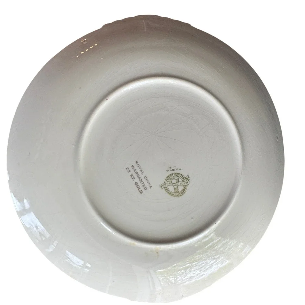 Royal China Warranted 22KT Gold Floral Plate Sebring Pottery‎ USA Vintage 10in